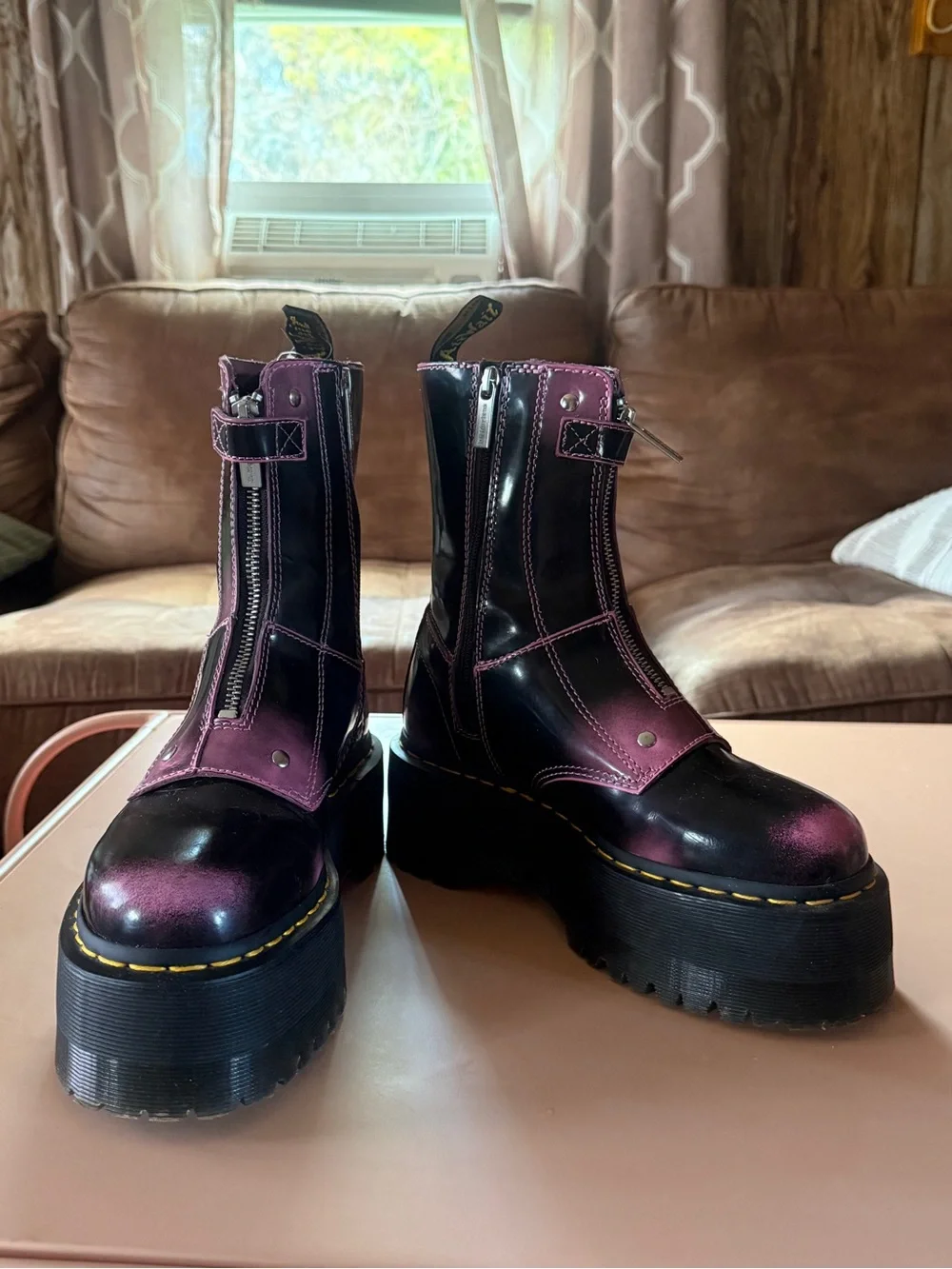 Dr. Martens Black and Purple Platform Combat Boots